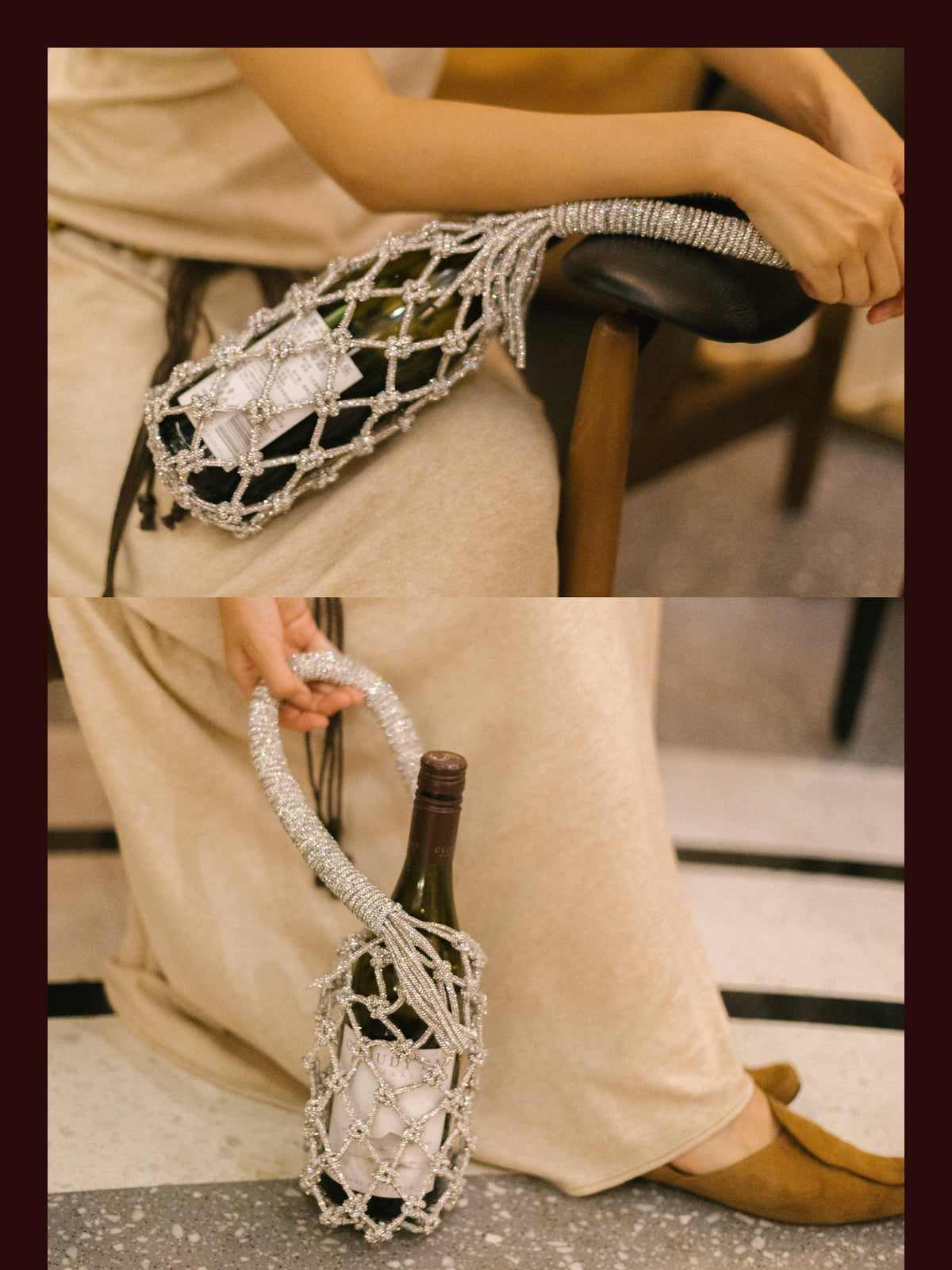 Luxe Crystal Knot Wine Carrier: Silver