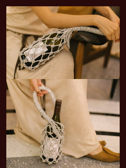 Luxe Crystal Knot Wine Carrier: Silver