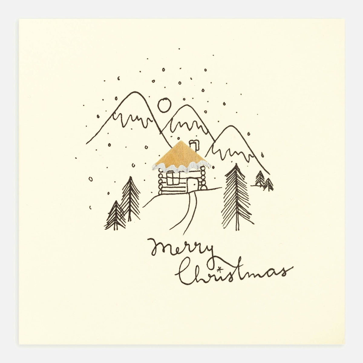 Christmas Log Cabin Card – Handfinished Real Pencil Shavings