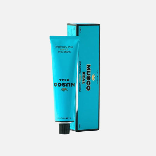 Musgo Real blue tube and packaging on a white background