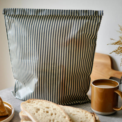 Lightweight Cotton Navy Striped French-Inspired Beeswax Bag: Large 18 x14"