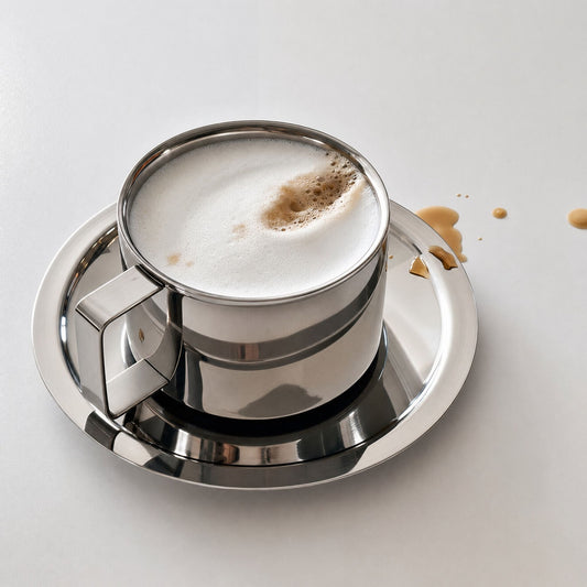 Italian Style Steel Latte Cup with saucer and spoon