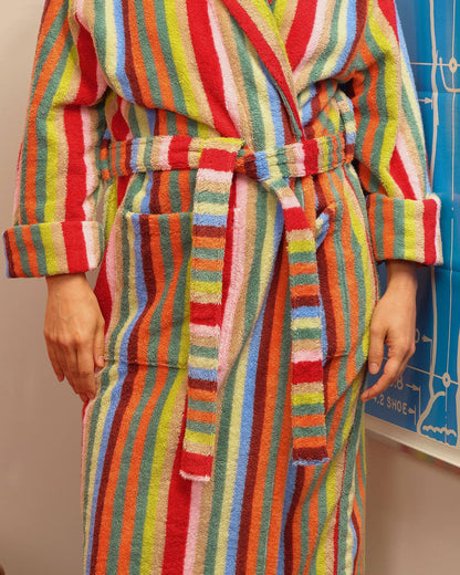 Butterfly Stripe Plush Cotton Terry Bathrobe: S