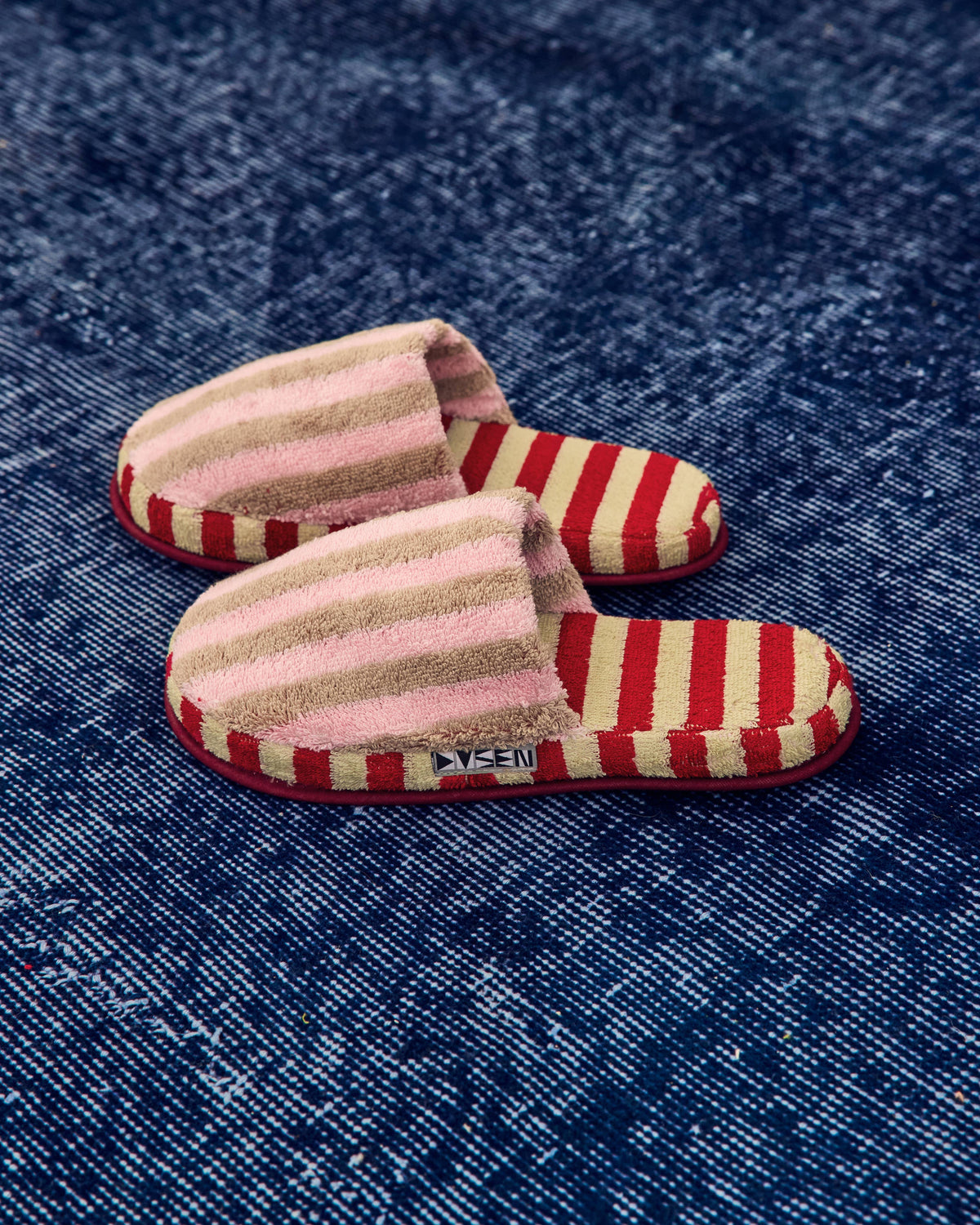 Ladybug Stripe Terry Slippers: L-XL