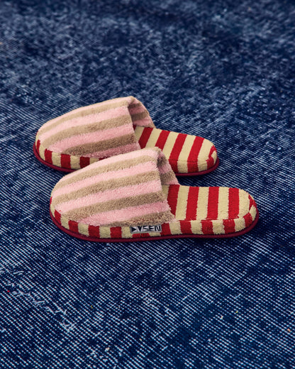 Ladybug Stripe Terry Slippers: L-XL