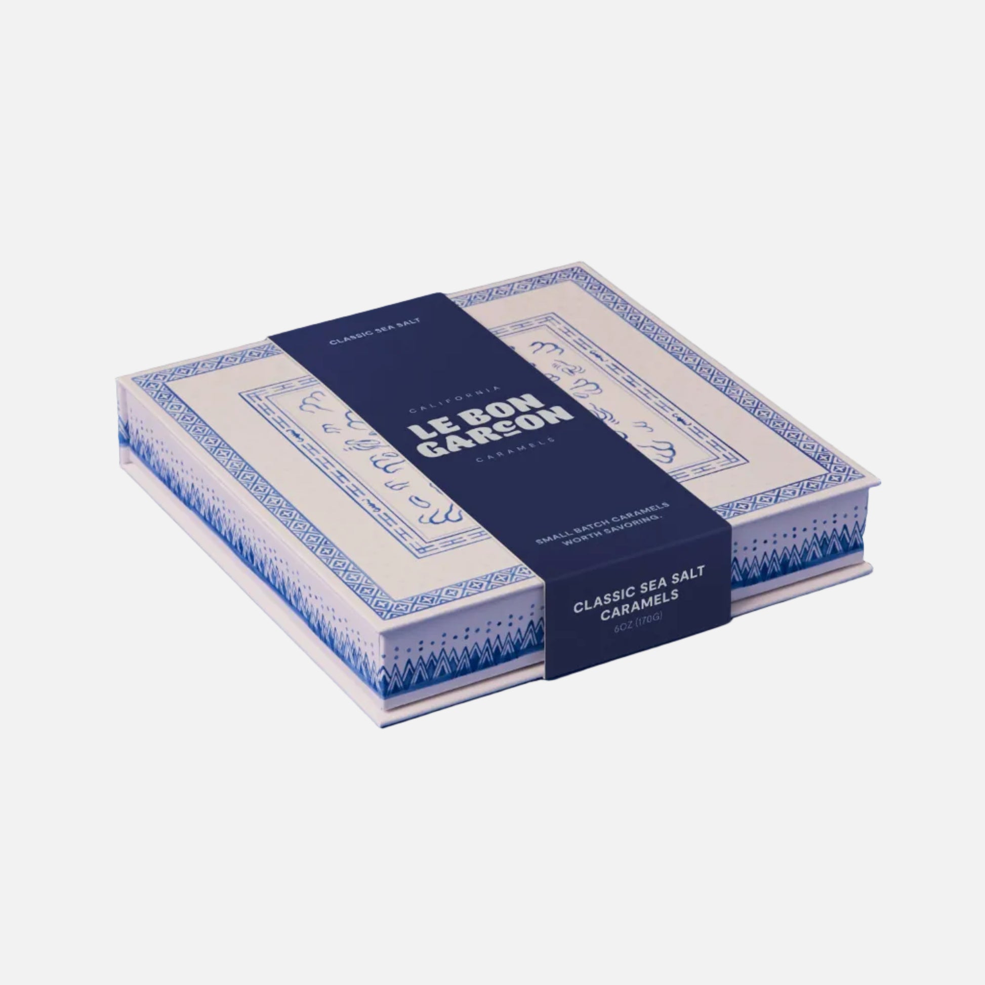 Two books with decorative blue and white covers on a blue background