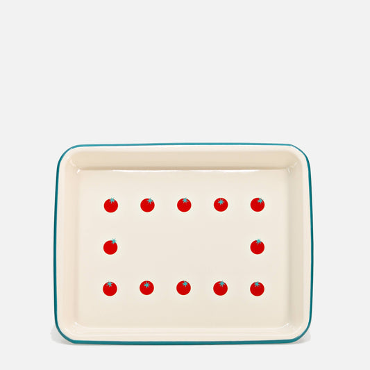 Dan Pelosi x CCH Tomato Enamelware Small Rectangle Tray: Red Rim