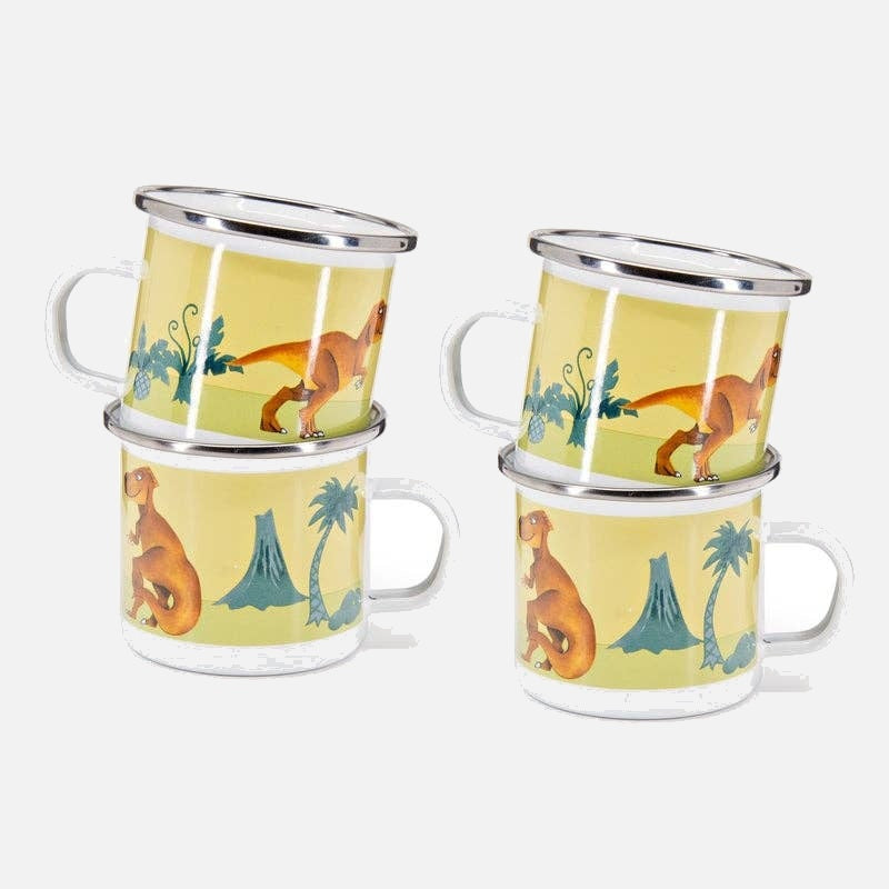 Golden Rabbit Enamelware Set of 4 Dinosaurs Child Mugs