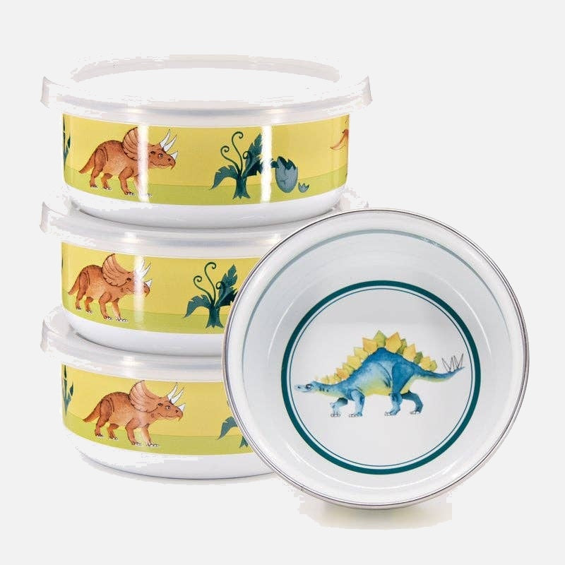 Golden Rabbit Enamelware Set of 4 Dinosaurs Child Bowls