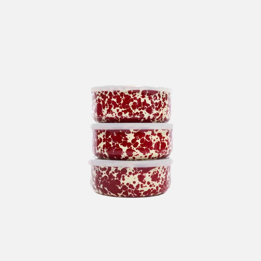 Splatter Enamelware Storage Bowl: Burgundy & Cream