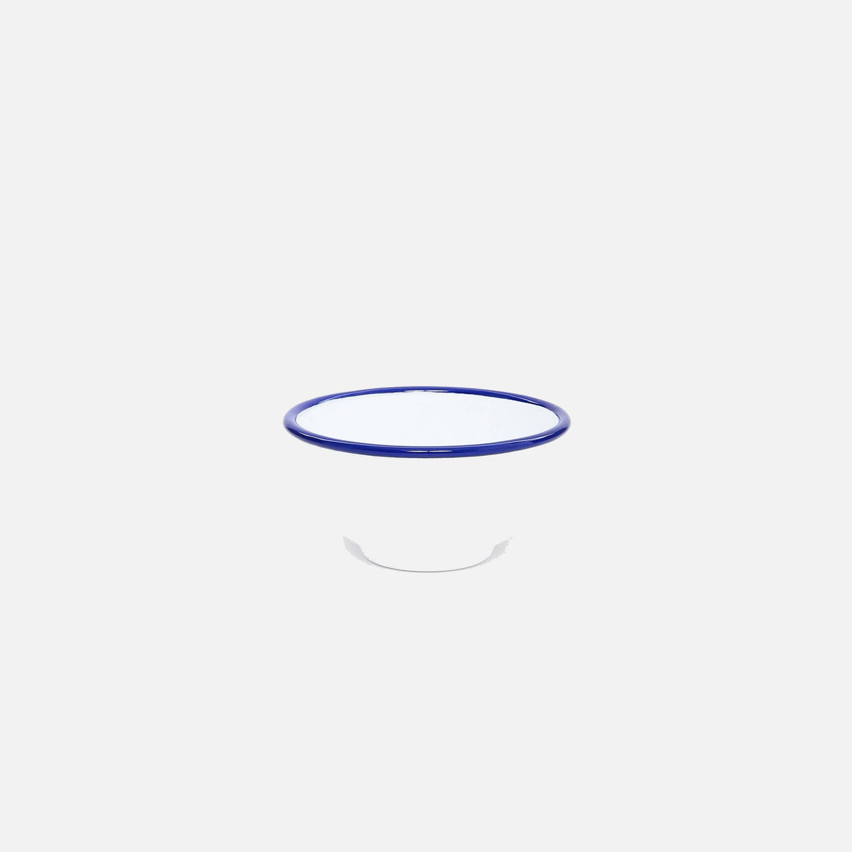 Vintage Enamelware Small Footed Bowl: Blue Rim