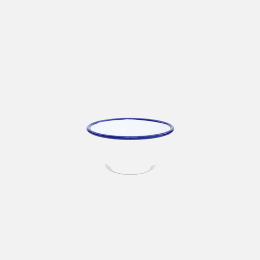 Vintage Enamelware Small Footed Bowl: Blue Rim