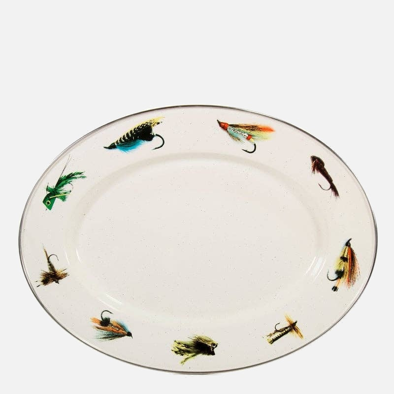 Golden Rabbit Enamelware Fishing Fly Oval Platter