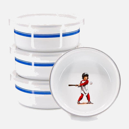 Golden Rabbit Enamelware Set of 4 Baseball Child Bowls
