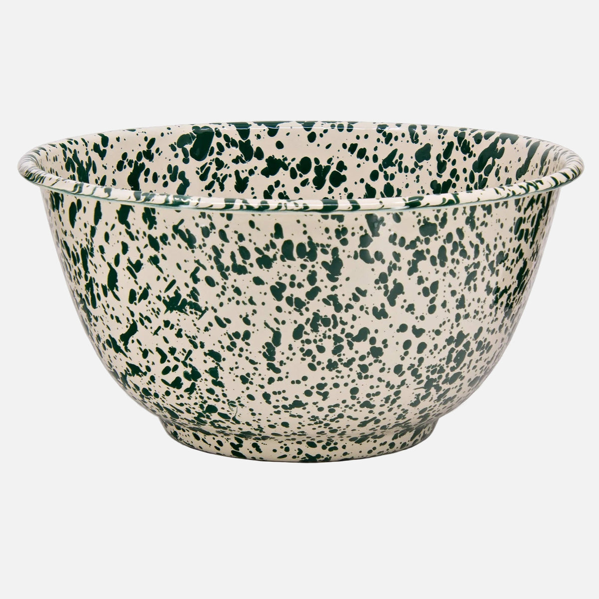 Splatter Enamelware Large Salad Bowl: Green & Cream Splatter