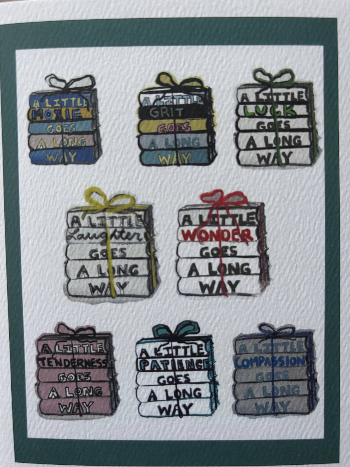 Book lover stacks of books with messages greeting card