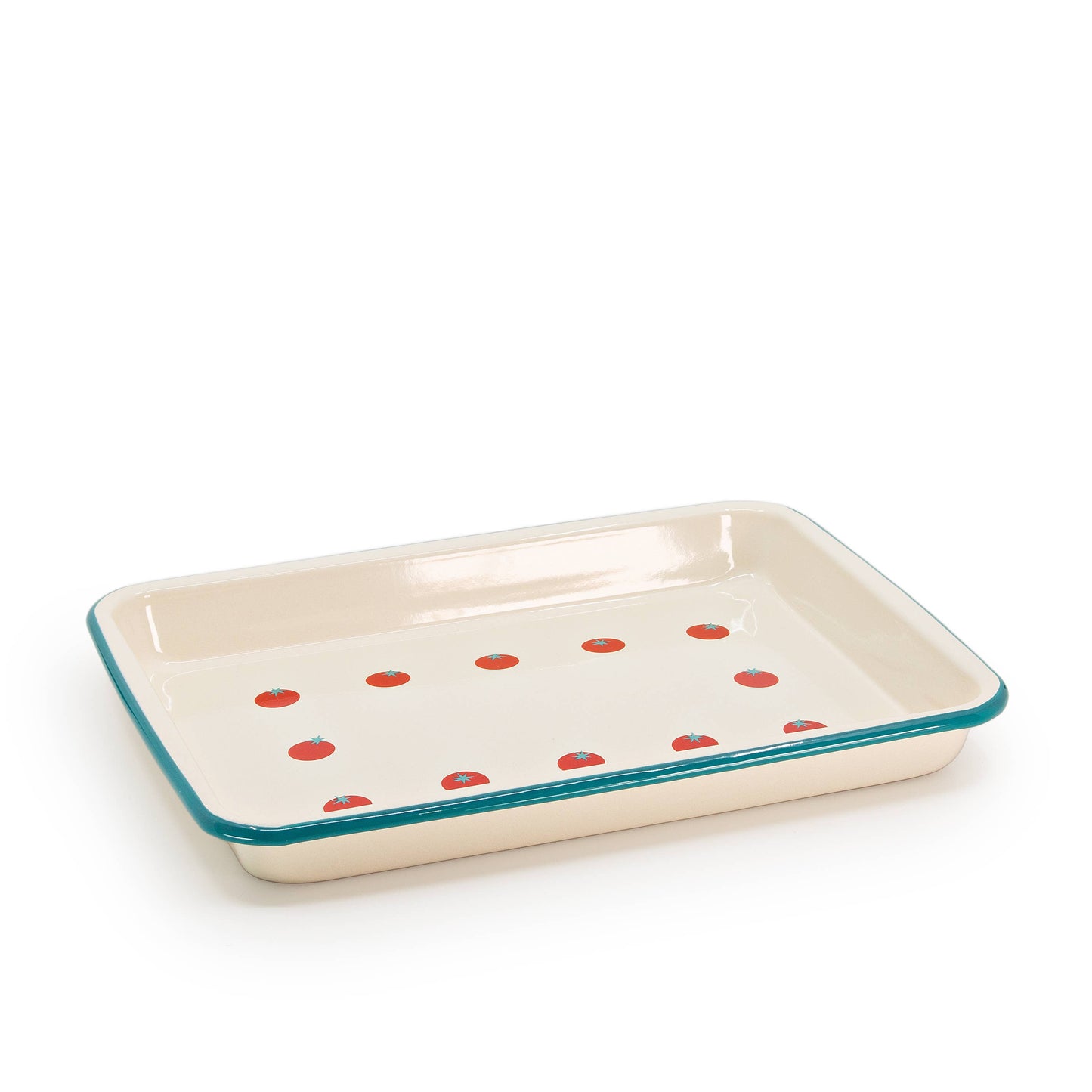 Dan Pelosi x CCH Tomato Enamelware Small Rectangle Tray: Red Rim