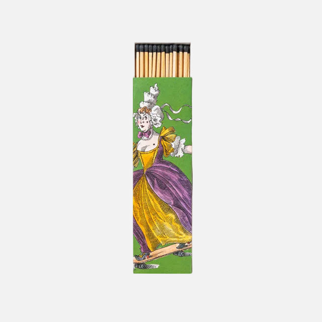 green scented match box with figure and box slightly open