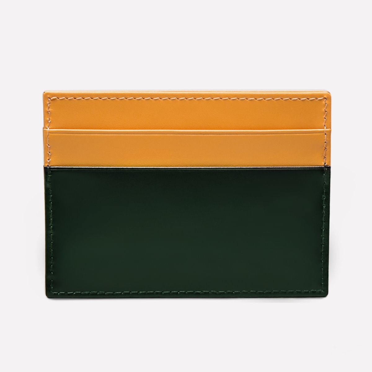Two-tone green and yellow cardholder on a white background