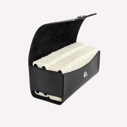 Black case with white items inside on a white background
