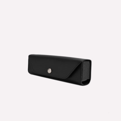 Black sunglasses case on a light gray background