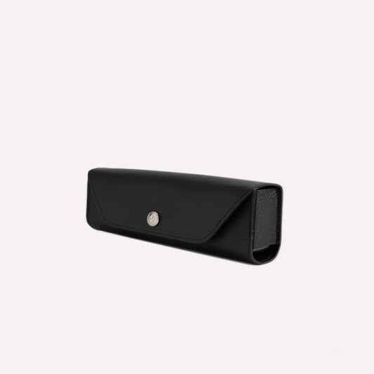 Black sunglasses case on a light gray background