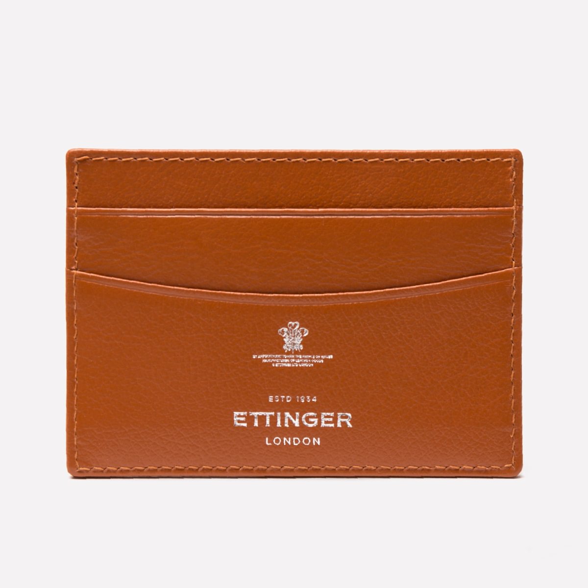 Brown leather cardholder with Ettinger London branding on a white background