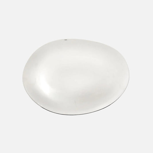 A minimalist, solid white oval tray or shallow dish with a smooth, glossy finish, shown from a top-down perspective on a clean white background.