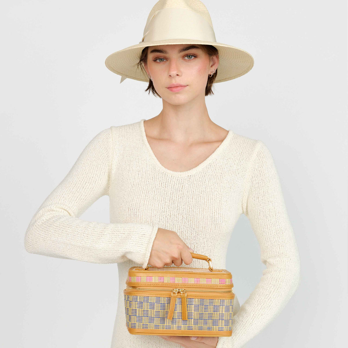 Train Case - Blue Multi Rattan