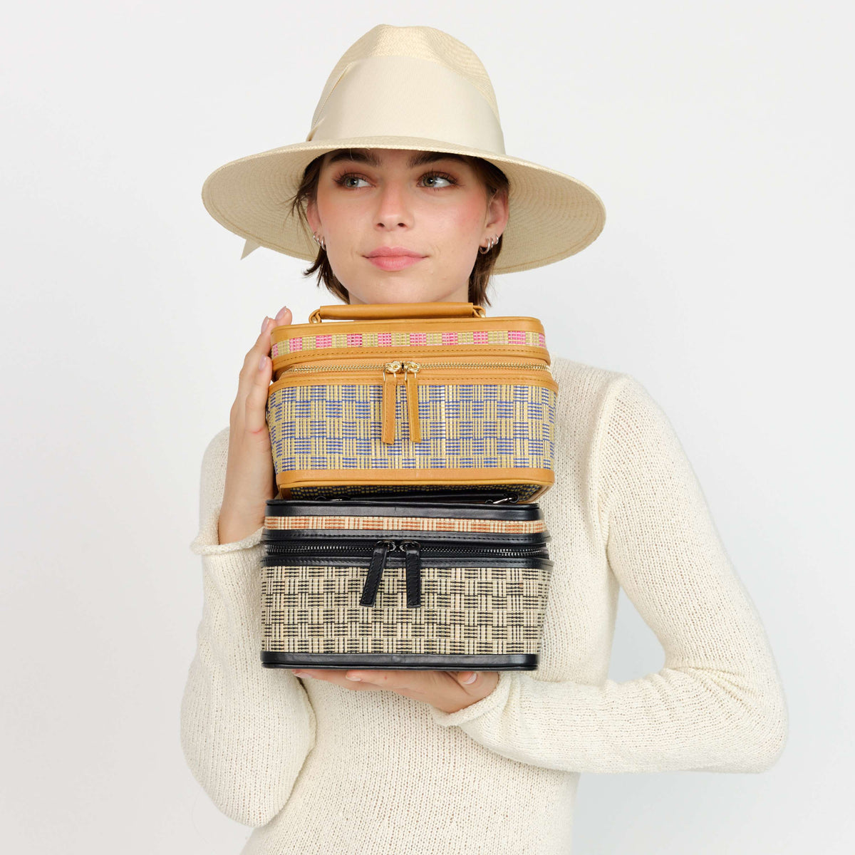 Train Case - Blue Multi Rattan