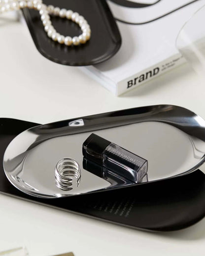 Minimalism Steel Tray styled with jewelry and cosmetics