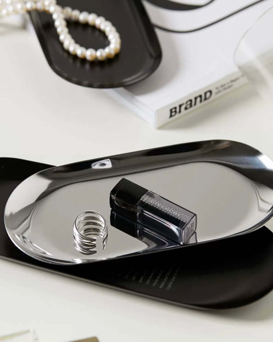 Minimalism Steel Tray styled with jewelry and cosmetics