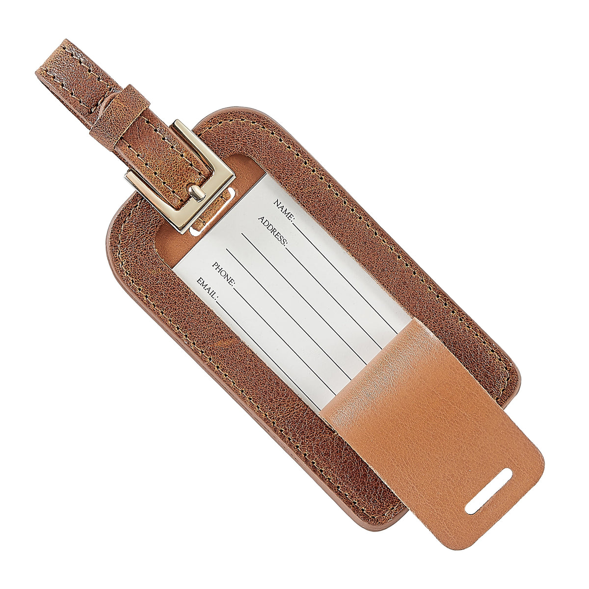 Cognac harness leather luggage tag