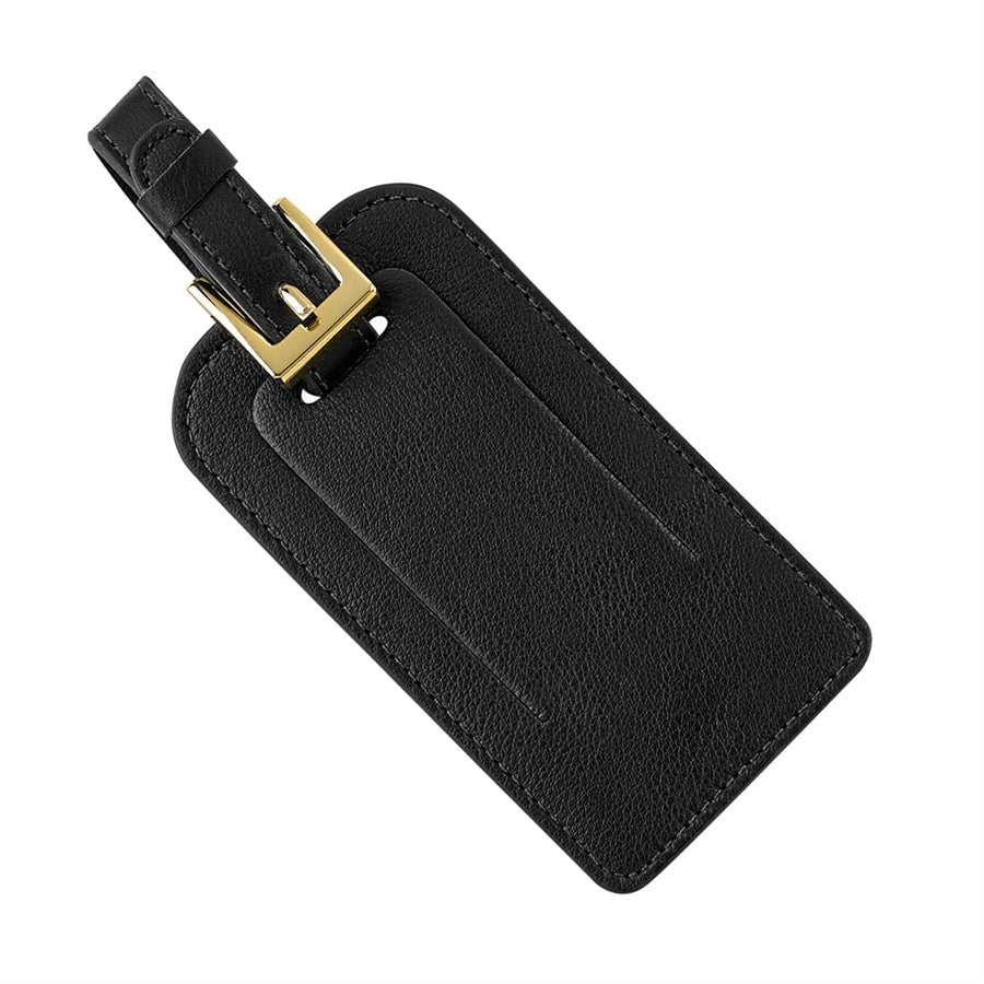 Black traditional leather luggage tag
