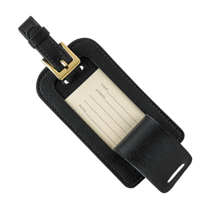 Black traditional leather luggage tag