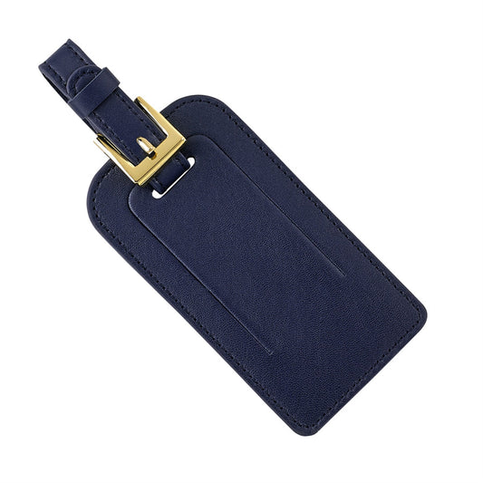 Navy blue traditional leather luggage tag