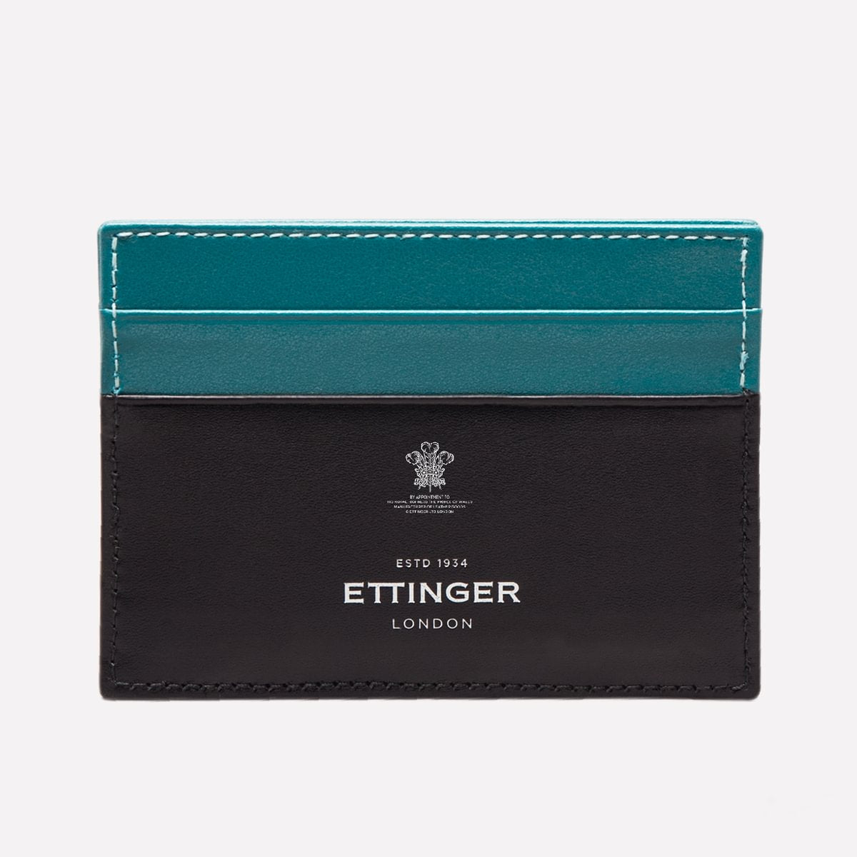 Black and teal cardholder with Ettinger branding on a white background
