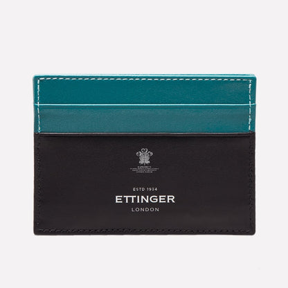 Black and teal cardholder with Ettinger branding on a white background