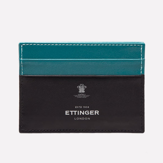Black and teal cardholder with Ettinger branding on a white background
