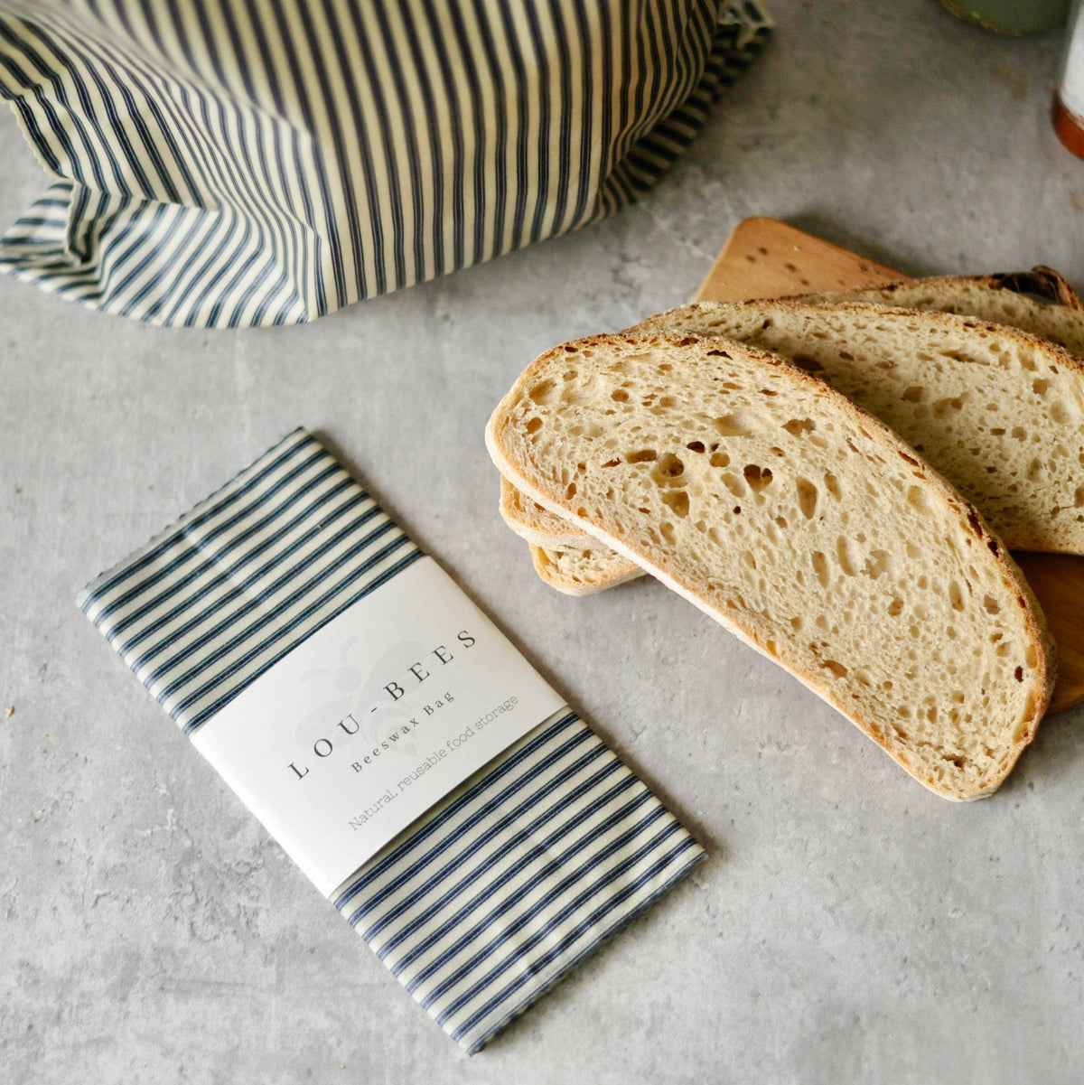 Lightweight Cotton Navy Striped French-Inspired Beeswax Bag: Large 18 x14"