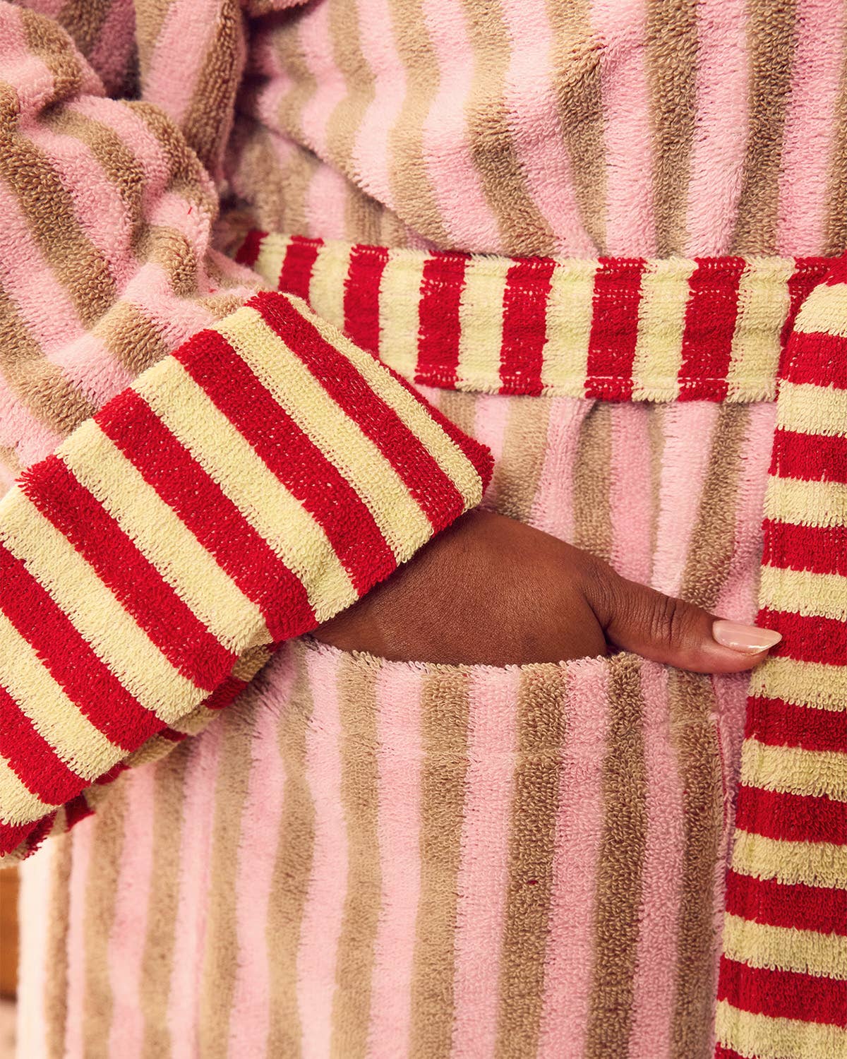 Ladybug Stripe Plush Cotton Terry Bathrobe: S
