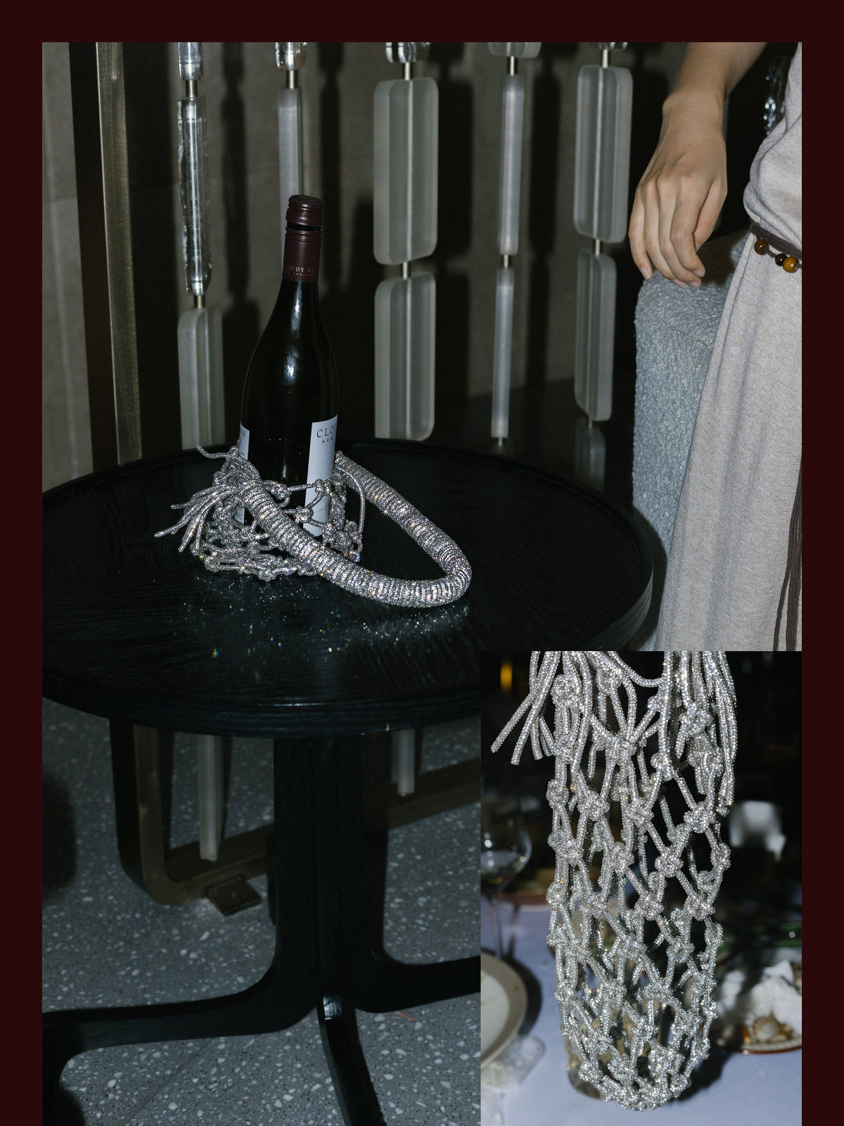 Luxe Crystal Knot Wine Carrier: Silver