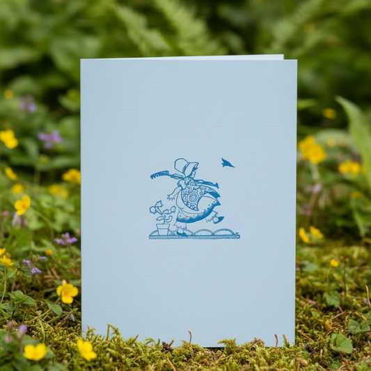Letterpress Card - Girl Gardener Blue
