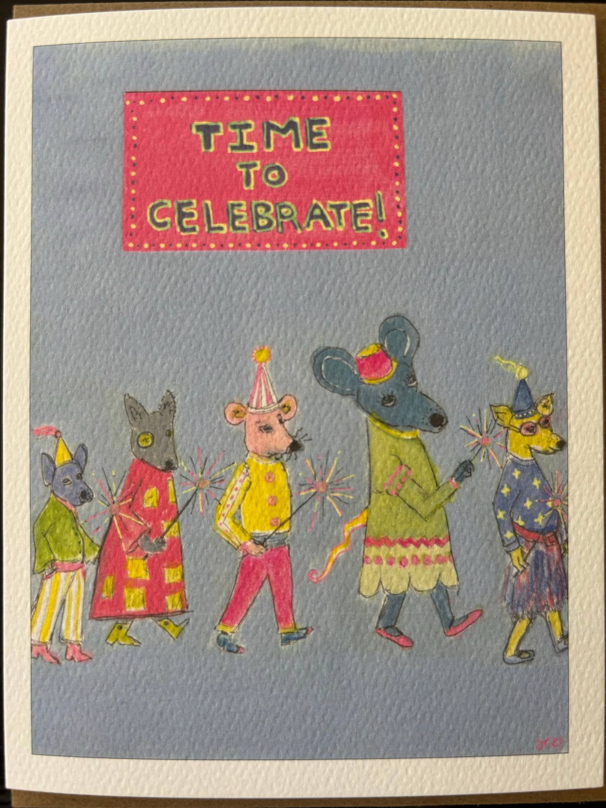 Time to Celebrate animal dog and mouse parade greeting card