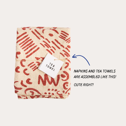 Tea Towel - Dashes & Moons - Brick - Hot Pink