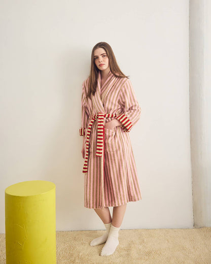 Ladybug Stripe Plush Cotton Terry Bathrobe: S