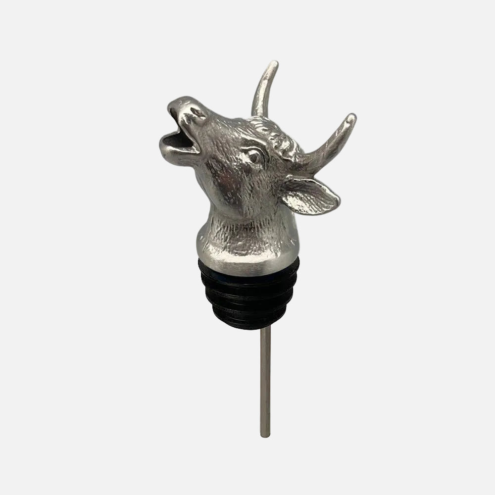 Silver bull head wine stopper on a white background