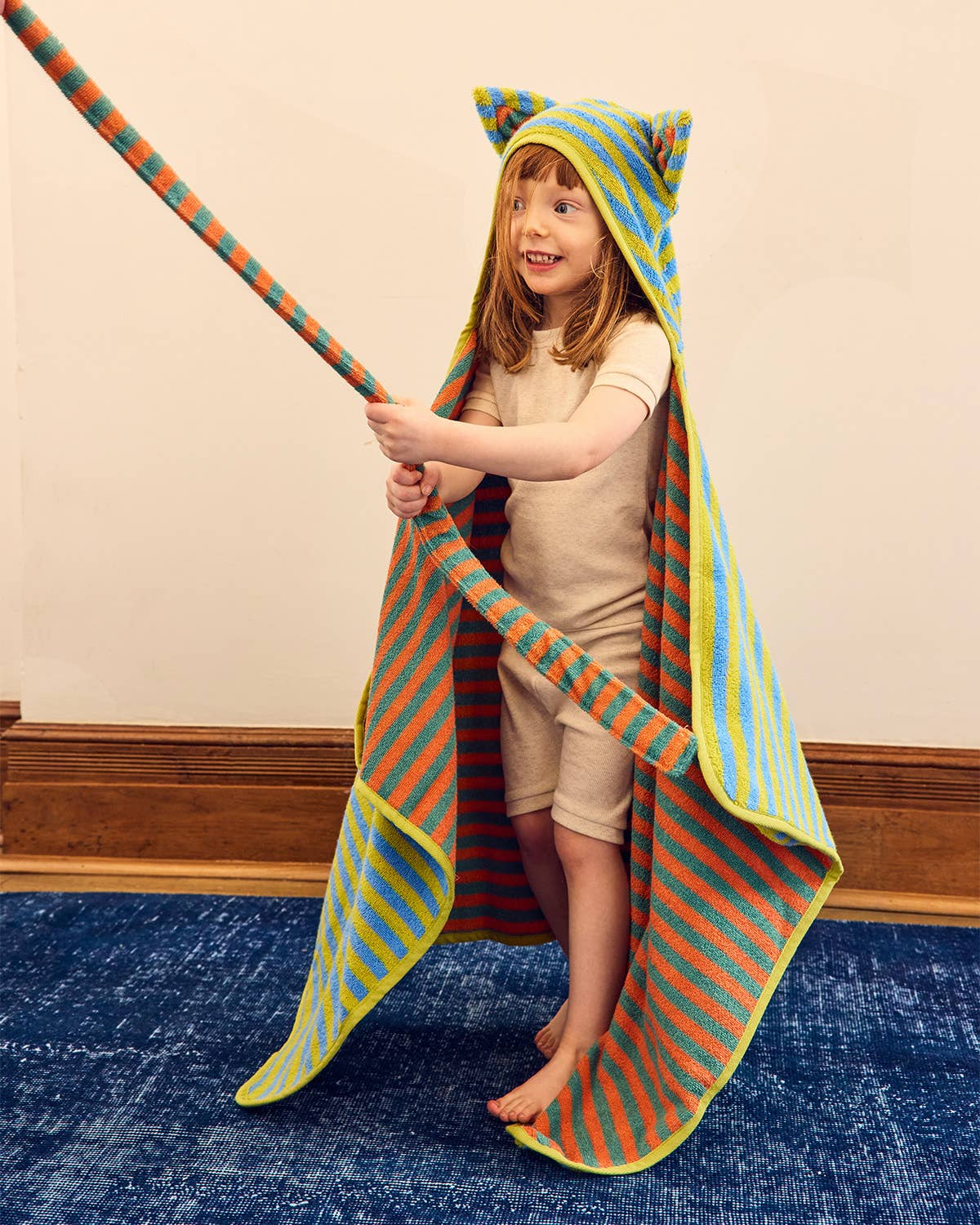 Grasshopper Stripe Cotton Terry Kids Hooded Towel: Toddler