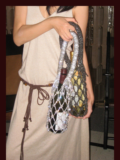 Luxe Crystal Knot Wine Carrier: Silver