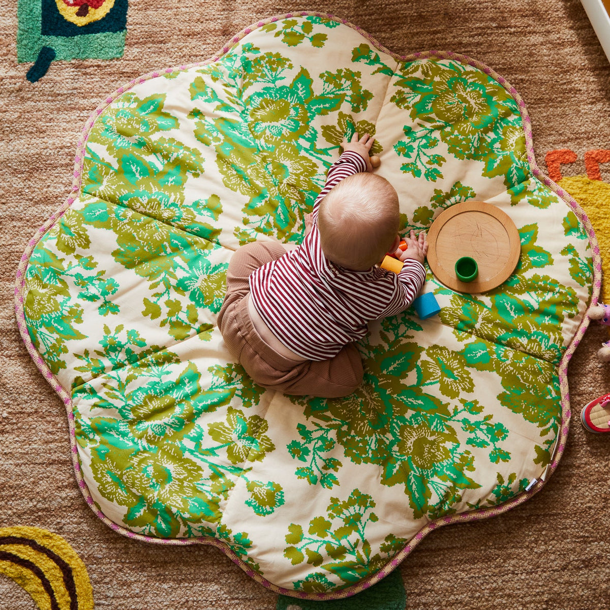 Hazel Play Mat in use, floral side